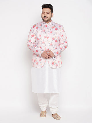 VASTRAMAY Men's Peach Silk Blend Jodhpuri With White Kurta Pyjama Set