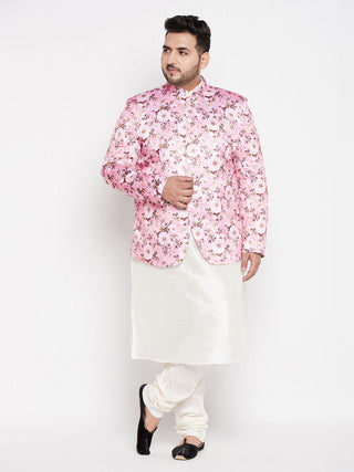 VASTRAMAY Men's Pink Silk Blend Jodhpuri With Cream Kurta Pyjama Set