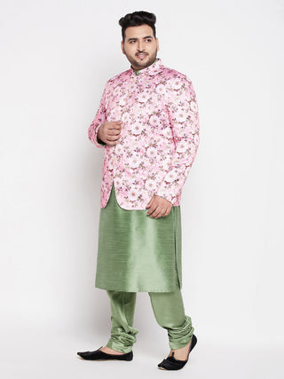 VASTRAMAY Men's Pink Silk Blend Jodhpuri With Mint Green Kurta Pyjama Set
