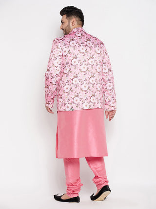 VASTRAMAY Men's Pink Silk Blend Jodhpuri With Pink Kurta Pyjama Set