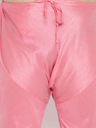 VASTRAMAY Men's Pink Silk Blend Jodhpuri With Pink Kurta Pyjama Set
