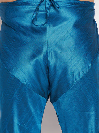 VASTRAMAY Men's Turquoise Blue Silk Blend Jodhpuri With Turquoise Blue Kurta Pyjama Set