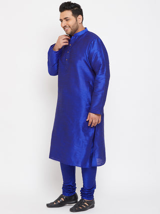 VASTRAMAY Men's Plus Size Blue Silk Blend Kurta Pyjama Set
