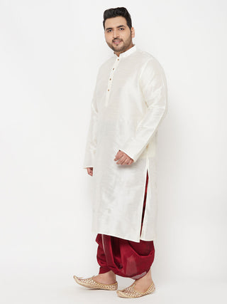 VASTRAMAY Men's Plus Size Cream Silk Blend Kurta Dhoti Set