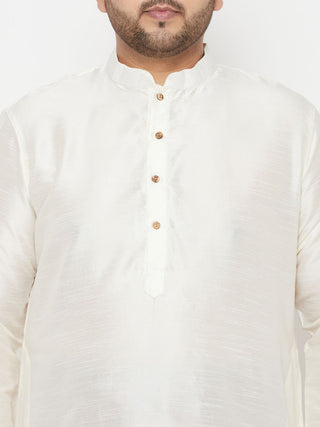 VASTRAMAY Men's Plus Size Cream Silk Blend Kurta Dhoti Set