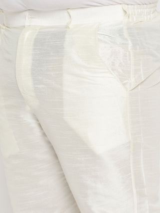 VASTRAMAY Men's Plus Size Cream Silk Blend Kurta Pant Set