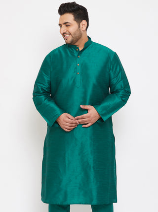 VASTRAMAY Men's Plus Size Green Silk Blend Kurta