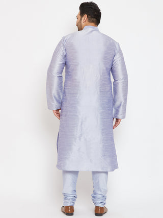 VASTRAMAY Men's Plus Size Lavender Silk Blend Kurta Pyjama Set