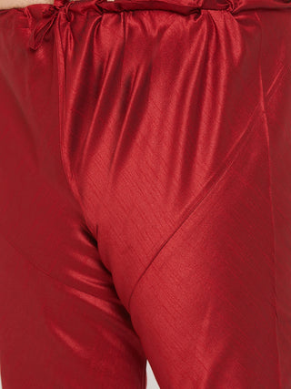 VASTRAMAY Men's Plus Size Maroon Silk Blend Kurta Pyjama Set