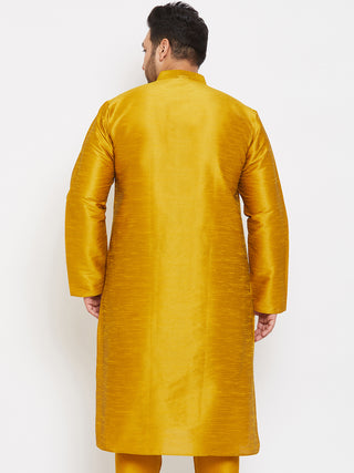 VASTRAMAY Men's Plus Size Mustard Silk Blend Kurta