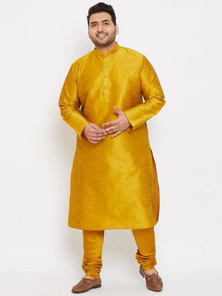 VASTRAMAY Men's Plus Size Mustard Silk Blend Kurta Pyjama Set