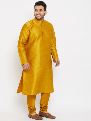 VASTRAMAY Men's Plus Size Mustard Silk Blend Kurta Pyjama Set