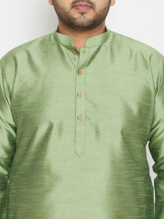 VASTRAMAY Men's Plus Size Mint Green Silk Blend Kurta