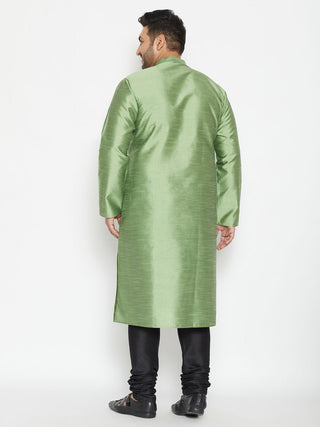 VASTRAMAY Men's Plus Size Light Green Silk Blend Kurta Pyjama Set