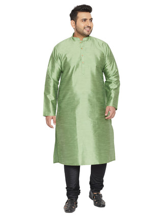 VASTRAMAY Men's Plus Size Light Green Silk Blend Kurta Pyjama Set