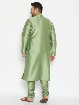 VASTRAMAY Men's Plus Size Mint Green Silk Blend Kurta Pyjama Set