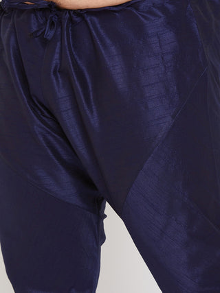 VASTRAMAY Men's Plus Size Navy Blue Silk Blend Kurta Pyjama Set