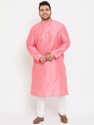 VASTRAMAY Men's Plus Size Pink Silk Blend Kurta