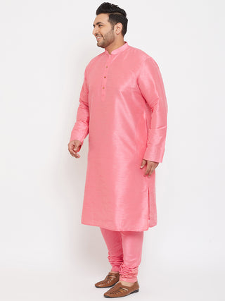 VASTRAMAY Men's Plus Size Pink Silk Blend Kurta Pyjama Set