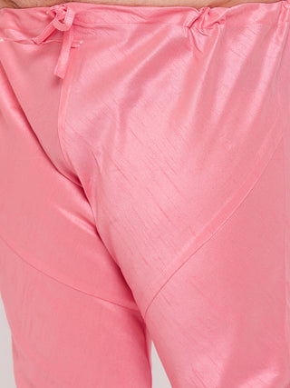 VASTRAMAY Men's Plus Size Pink Silk Blend Kurta Pyjama Set