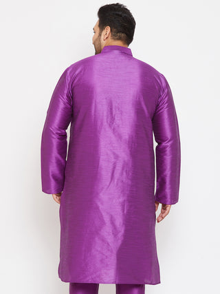 VASTRAMAY Men's Plus Size Purple Silk Blend Kurta