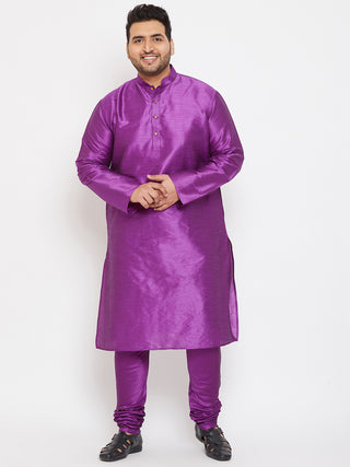 VASTRAMAY Men's Plus Size Purple Silk Blend Kurta