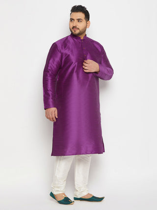VASTRAMAY Men's Plus Size Purple Silk Blend Kurta Pant Set