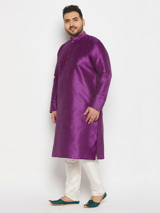 VASTRAMAY Men's Plus Size Purple Silk Blend Kurta Pant Set