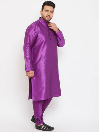 VASTRAMAY Men's Plus Size Purple Silk Blend Kurta Pyjama Set