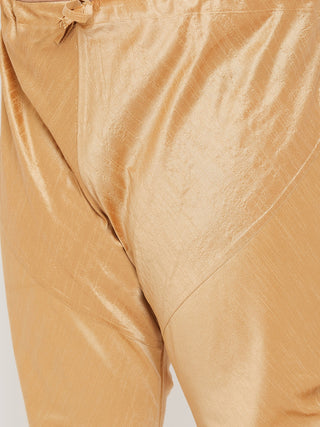 VASTRAMAY Men's Plus Size Rose Gold Silk Blend Kurta Pyjama Set