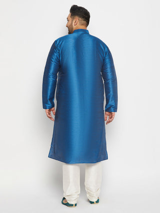 VASTRAMAY Men's Plus Size Turquoise Blue Silk Blend Kurta Pant Set