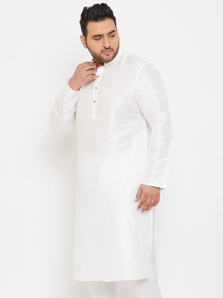 VASTRAMAY Men's Plus Size White Silk Blend Kurta