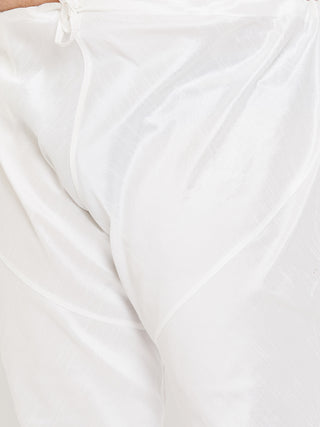 VASTRAMAY Men's Plus Size White Silk Blend Kurta Pyjama Set