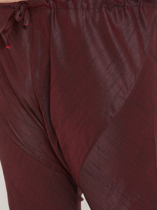 VASTRAMAY Men's Plus Size Wine Silk Blend Kurta Pyjama Set