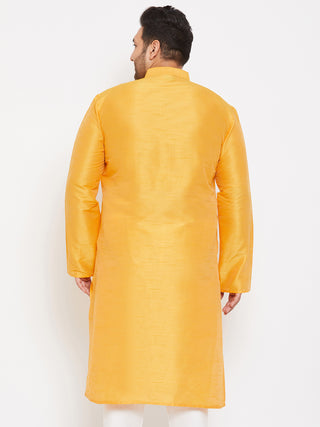 VASTRAMAY Men's Plus Size Yellow Silk Blend Kurta