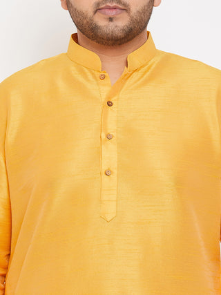 VASTRAMAY Men's Plus Size Yellow Silk Blend Kurta