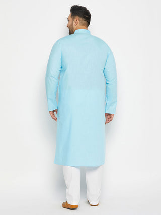 VASTRAMAY Men's Plus Size Aqua Blue Cotton Kurta And Cotton Pant Style Pyjama Set