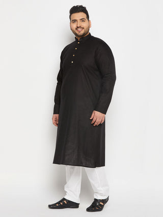 VASTRAMAY Men's Plus Size Black Cotton Kurta And Cotton Pant Style Pyjama Set