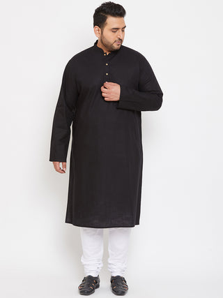 VASTRAMAY Men's Plus Size Black Cotton Kurta And Pyjama Set