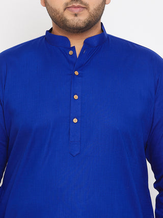 VASTRAMAY Men's Plus Size Blue Cotton Kurta And Pyjama Set