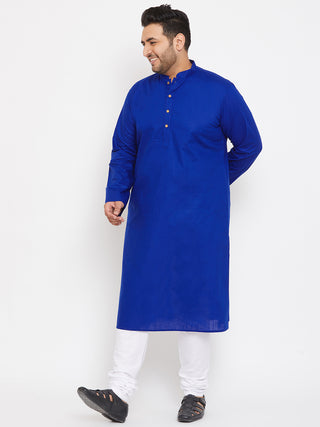 VASTRAMAY Men's Plus Size Blue Cotton Kurta And Pyjama Set