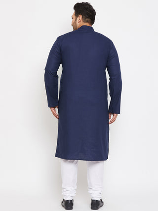 VASTRAMAY Men's Plus Size Navy Blue Cotton Kurta And Pyjama Set