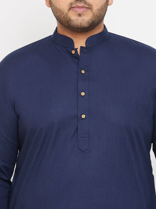 VASTRAMAY Men's Plus Size Navy Blue Cotton Kurta And Pyjama Set