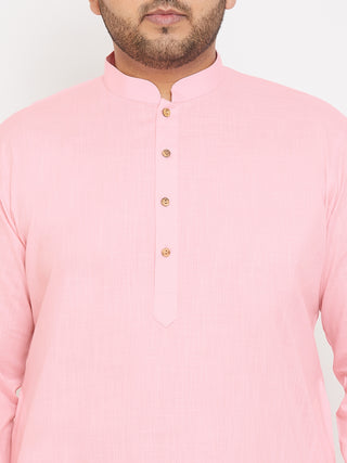 VASTRAMAY Men's Plus Size Pink Cotton Kurta And Pyjama Set