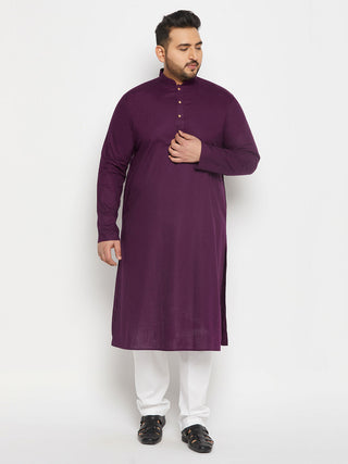 VASTRAMAY Men's Plus Size Purple Cotton Kurta And Cotton Pant Style Pyjama Set