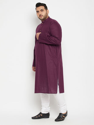 VASTRAMAY Men's Plus Size Purple And White Cotton Blend Kurta Pyjama Set