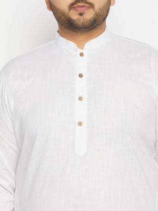 VASTRAMAY Men's Plus Size White Cotton Kurta And Cotton Pant Style Pyjama Set