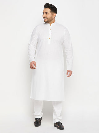 VASTRAMAY Men's Plus Size White Cotton Kurta And Cotton Pant Style Pyjama Set