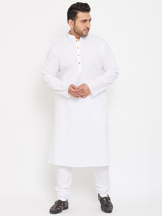 VASTRAMAY Men's Plus Size White Cotton Kurta And Pyjama Set