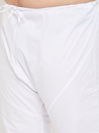 VASTRAMAY Men's Plus Size White Cotton Kurta And Pyjama Set